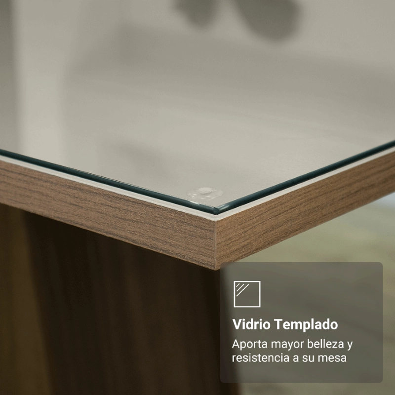 MESA DE COMEDOR MADESA 5389 CON VIDRIO RECTANGULAR MARRON/CREMA - 5