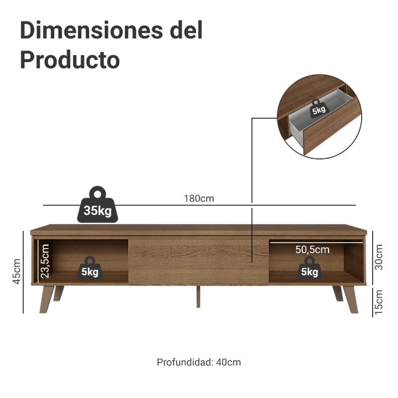 RACK PARA TV HASTA 75 PULGADAS MADESA DUNE MARRON - 3