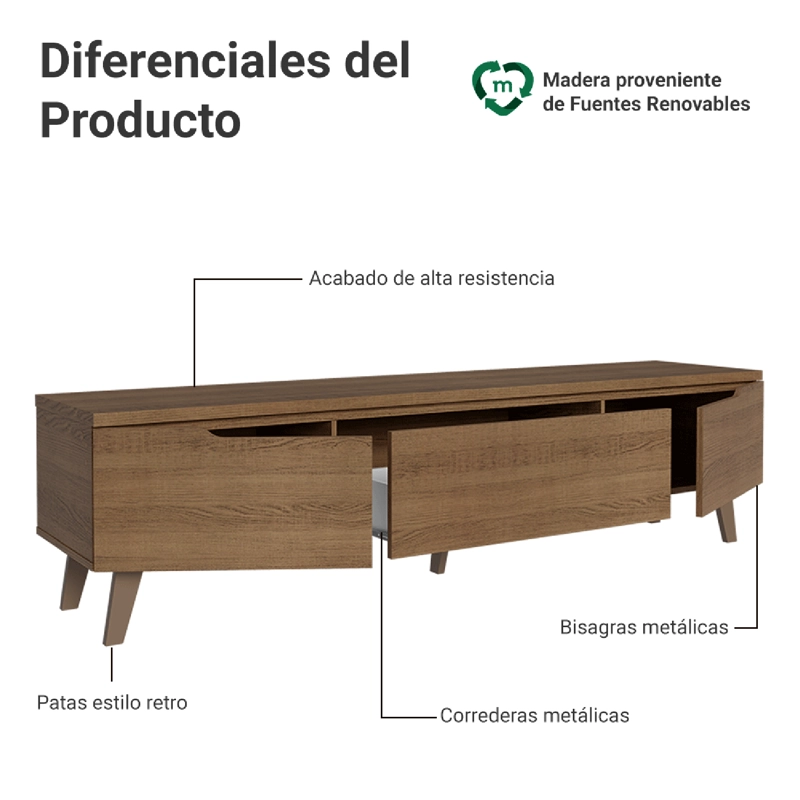 RACK PARA TV HASTA 75 PULGADAS MADESA DUNE MARRON - 4