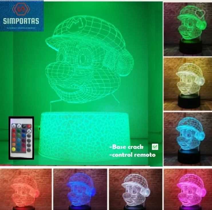 LAMPARA SUPER MARIO BROSS 3D CONTROL REMOTO UNICO BASE CRACK - 1
