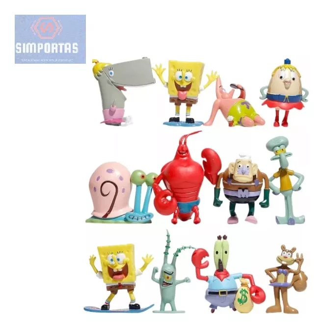 FIGURAS BOB ESPONJA SET DE 12 UNIDADES CALIDAD SANTIAGO - 1