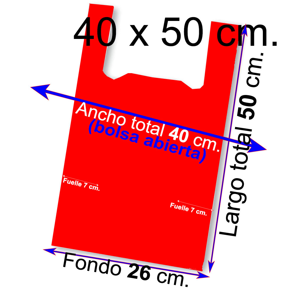 BOLSAS PLÁSTICAS TIPO CAMISETA - 40X50 - 100 UNIDADES - ROJA - 1