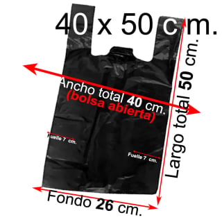 BOLSAS PLÁSTICAS TIPO CAMISETA - 40X50 - 100 UNIDADES - NEGRA - 1