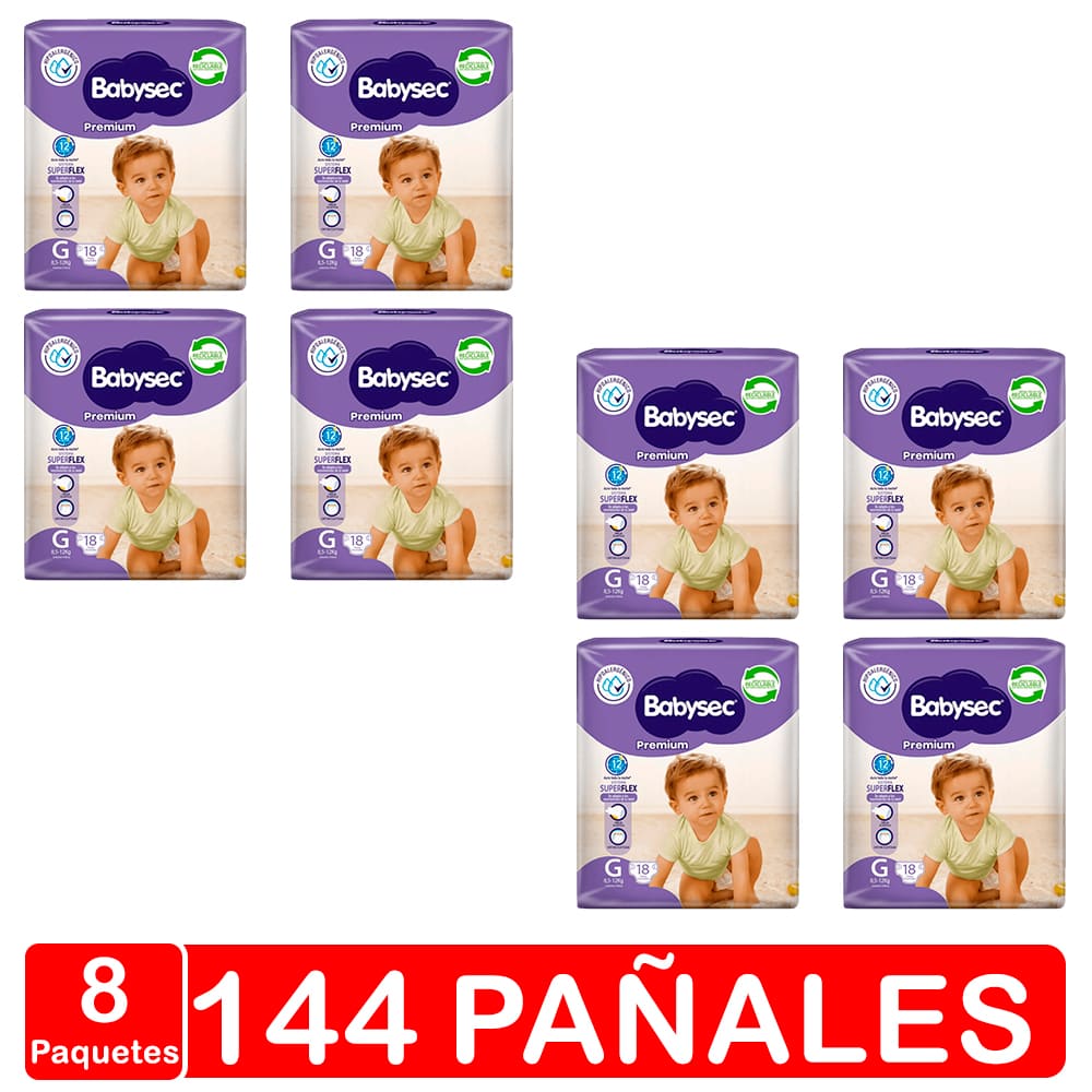 PAÑAL BABYSEC PREMIUM MANGA X8 TALLA G 144 UNIDADES - 1