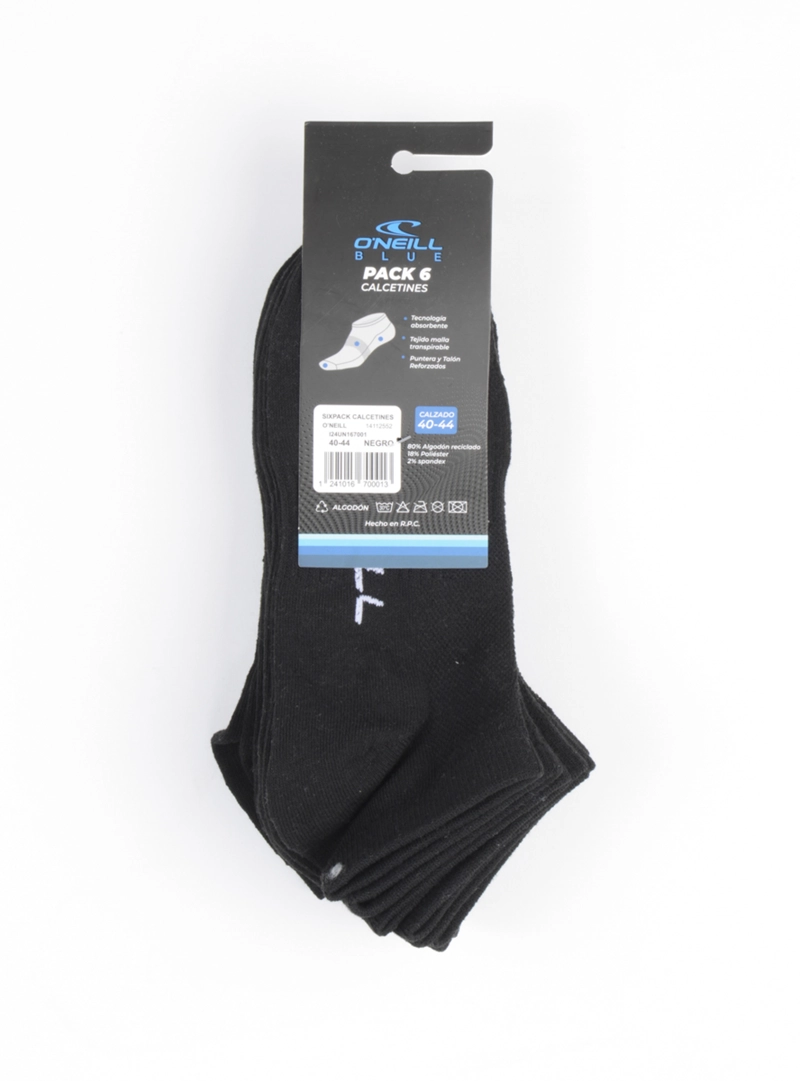 CALCETINES ALGODÓN ONEILL SIXPACK DAYLY SNEAKER NEGRO - 3