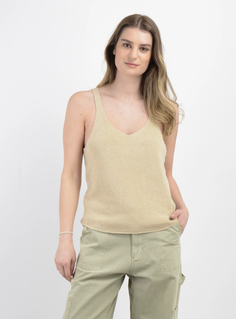 POLERA TEJIDA SIN MANGAS KAILEY BEIGE - 1