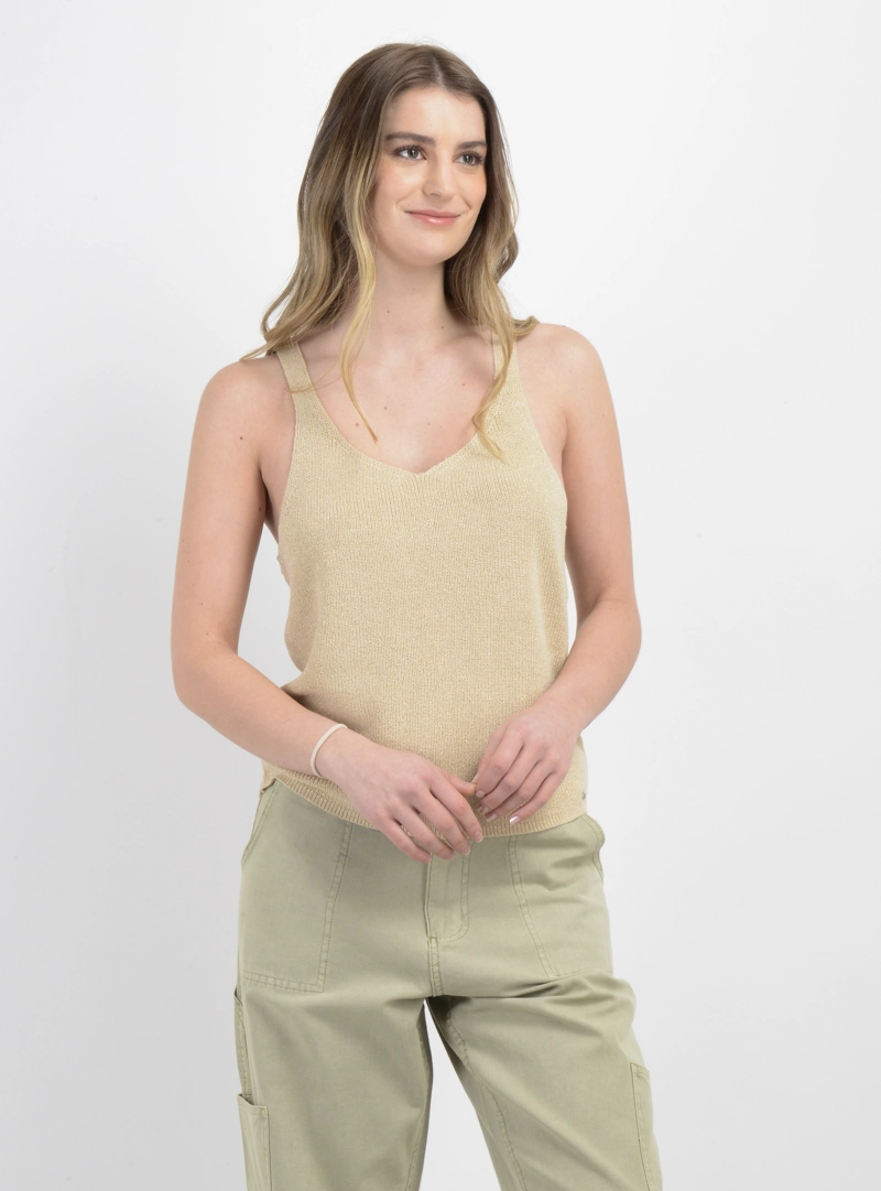 POLERA TEJIDA SIN MANGAS KAILEY BEIGE - 4