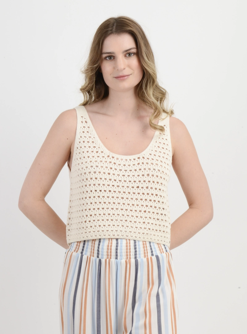 POLERA TEJIDA SIN MANGAS RYAN BEIGE - 1