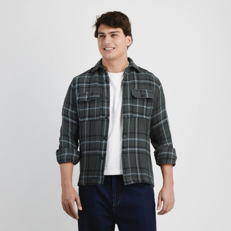 CAMISA MANGA LARGA WAFFLE CLAYTON VERDE OSCURO - 1