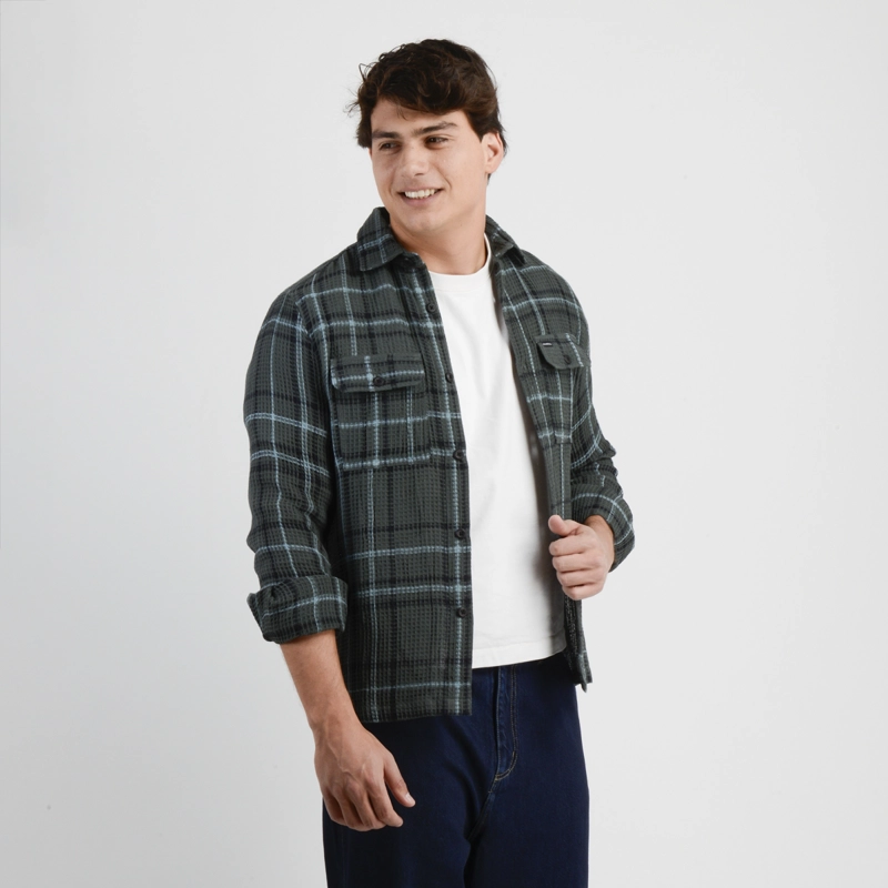CAMISA MANGA LARGA WAFFLE CLAYTON VERDE OSCURO - 4