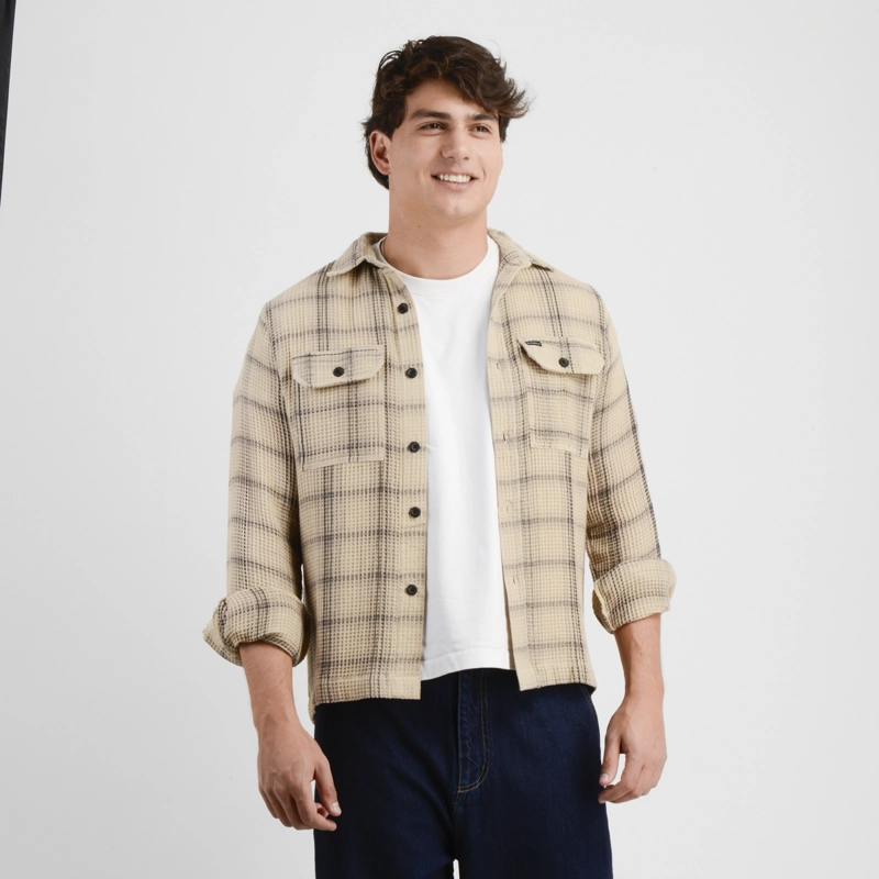 CAMISA MANGA LARGA WAFFLE REPUBLIC BEIGE - 1