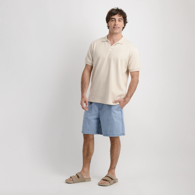POLERA TEJIDA MANGA CORTA RIVERA II  BEIGE CLARO - 3