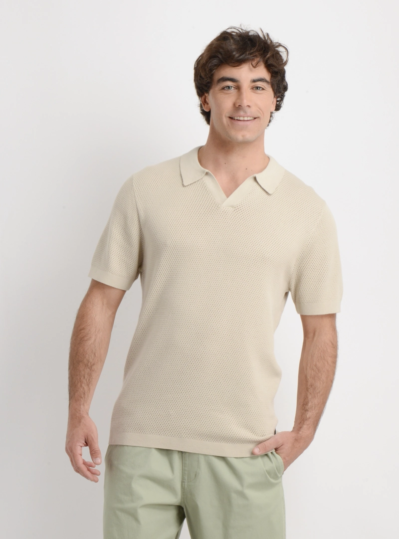 POLERA TEJIDA  MANGA CORTA IRIE BEIGE - 1
