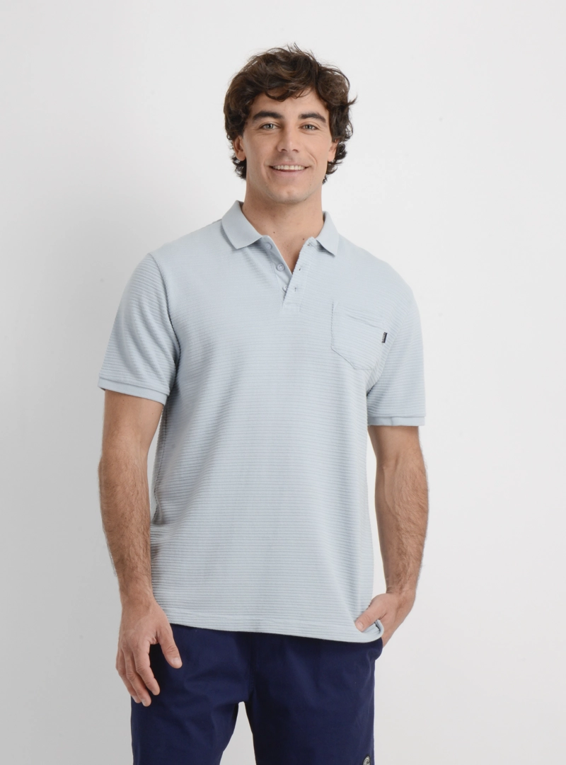 POLERA TEJIDA MANGA CORTA GASKET AZUL CLARO M
