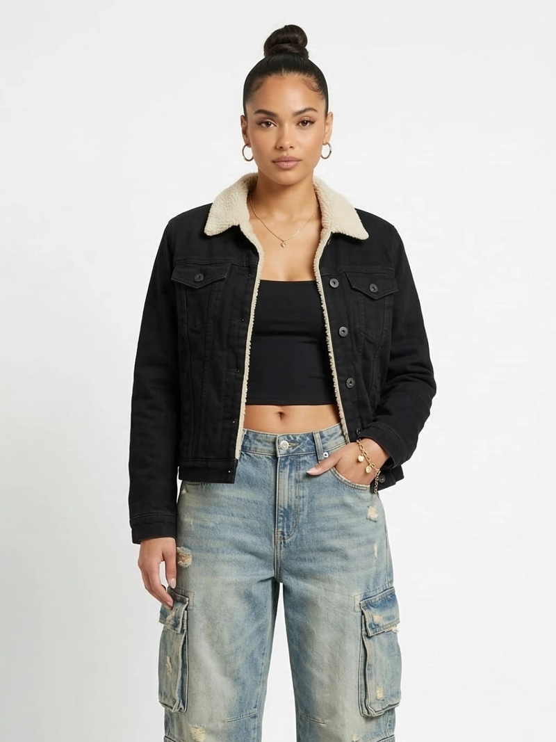 CHAQUETA MEZCLILLA JEANS CHIPORRO SHERPA MUJER - 1