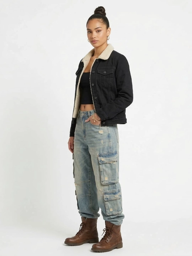 CHAQUETA MEZCLILLA JEANS CHIPORRO SHERPA MUJER - 2