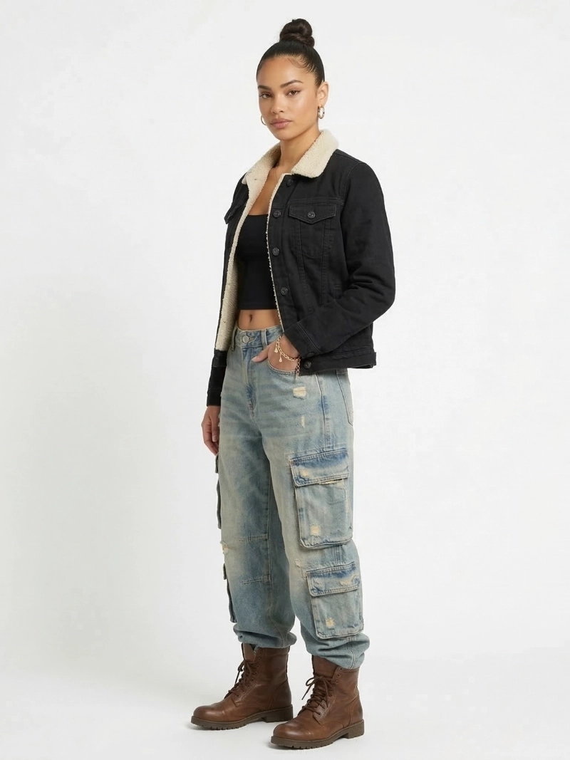 CHAQUETA MEZCLILLA JEANS CHIPORRO SHERPA MUJER - 2