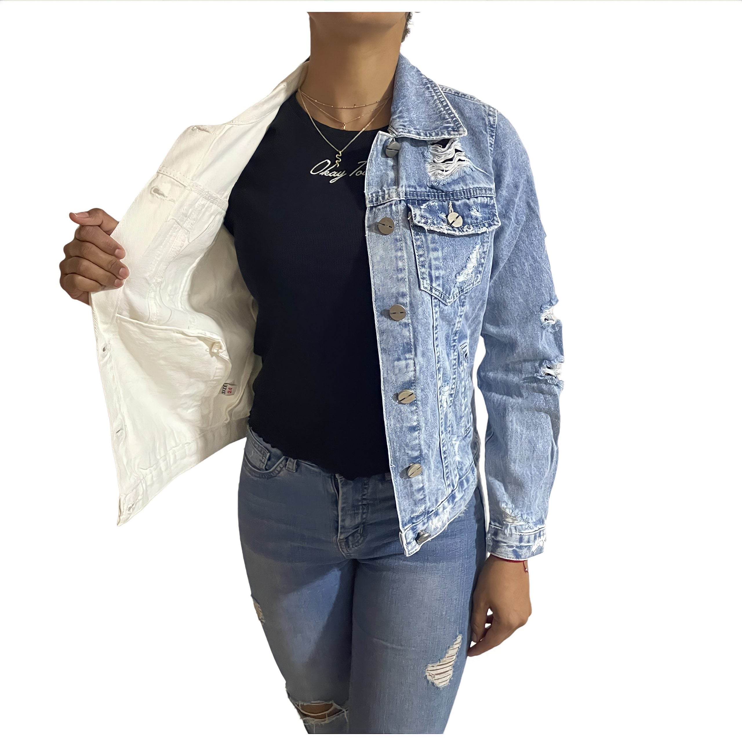 CHAQUETA MEZCLILLA JEANS BICOLOR WOMAN MUJER AZUL - 1