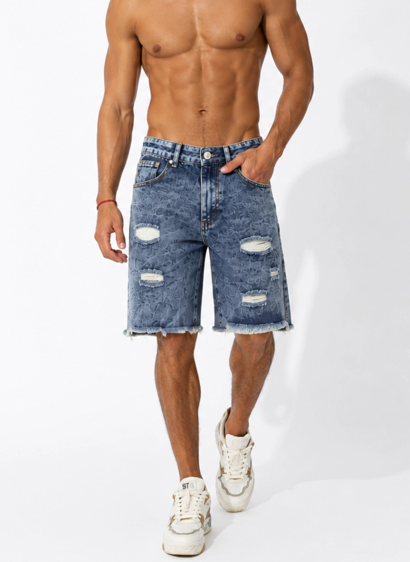 SHORT DENIM DESTROYED HOMBRE AZUL - 1
