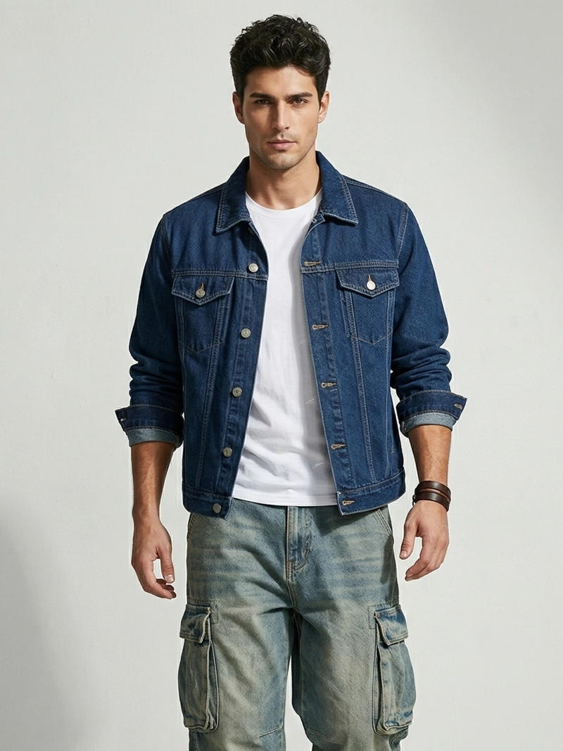 CHAQUETA JEANS MEZCLILLA AZUL CLASICO HOMBRE - 1