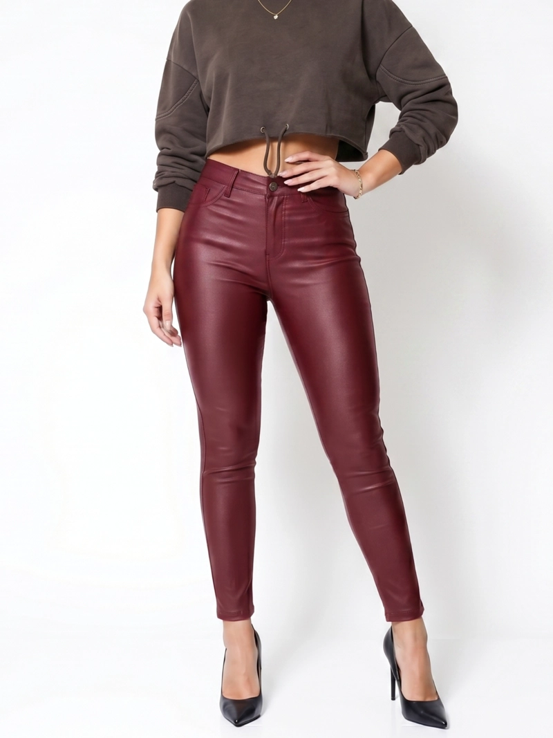 PANTALON ECOCUERO PU TIRO ALTO MUJER - 1