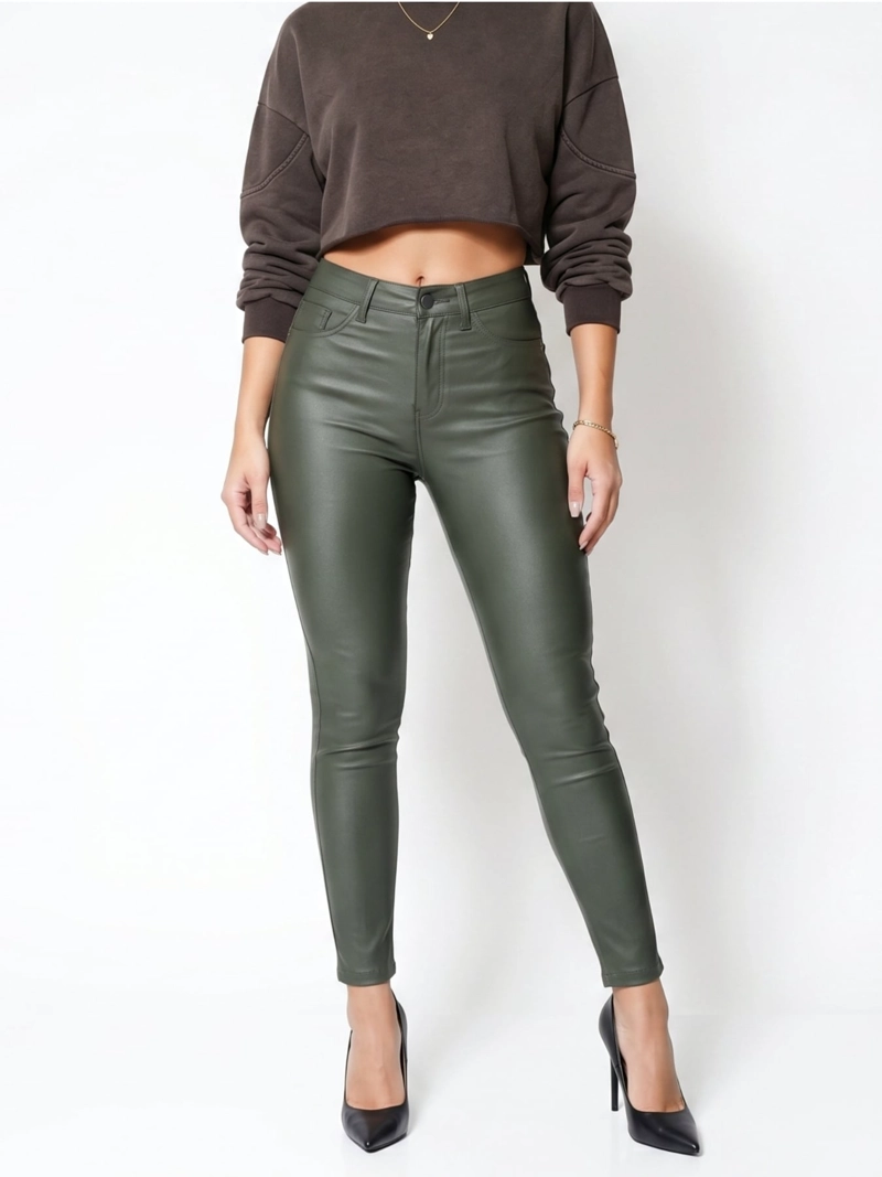 PANTALON ECOCUERO PU TIRO ALTO MUJER - 1