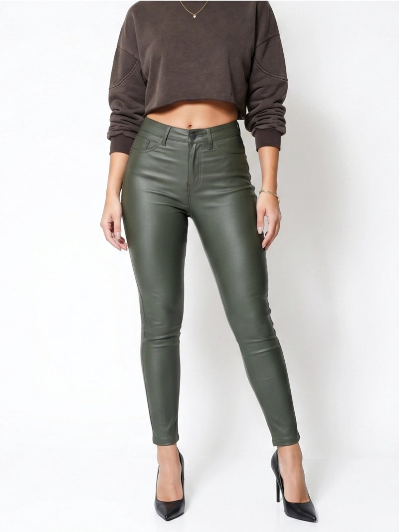 PANTALON ECOCUERO PU TIRO ALTO MUJER Verde 38