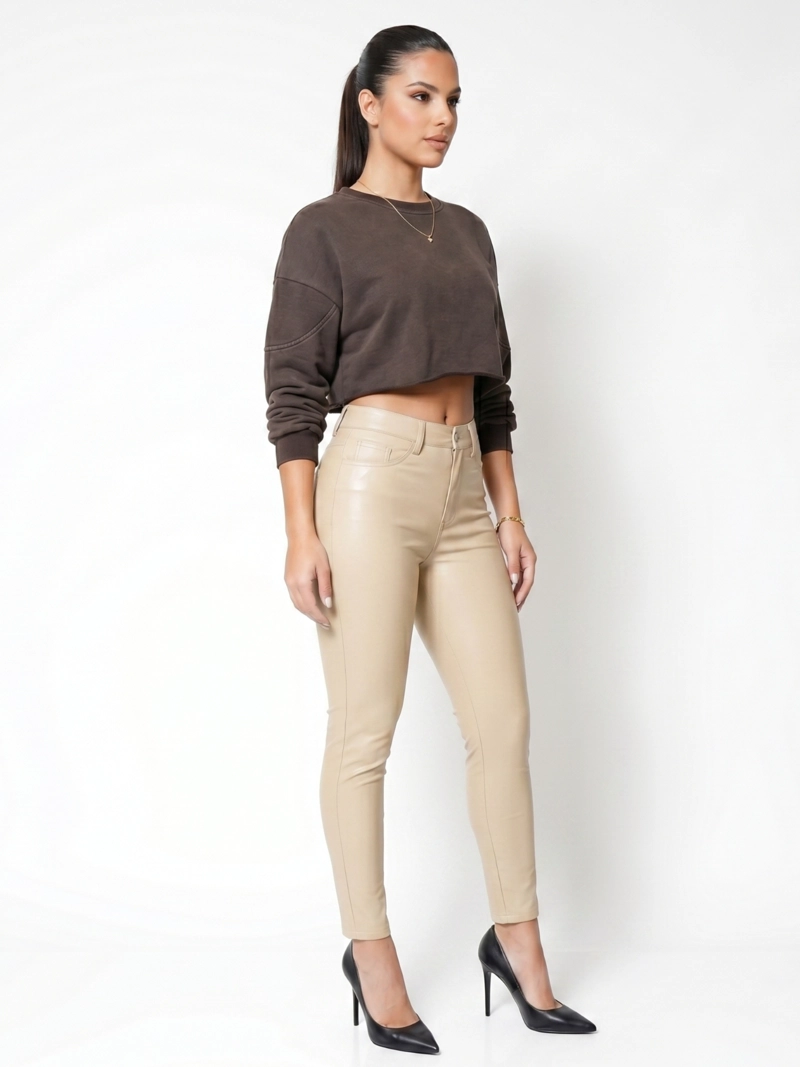PANTALON ECOCUERO PU TIRO ALTO MUJER - 2
