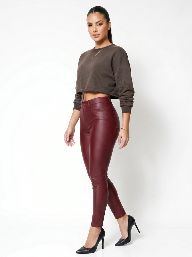 PANTALON ECOCUERO PU TIRO ALTO MUJER - 2