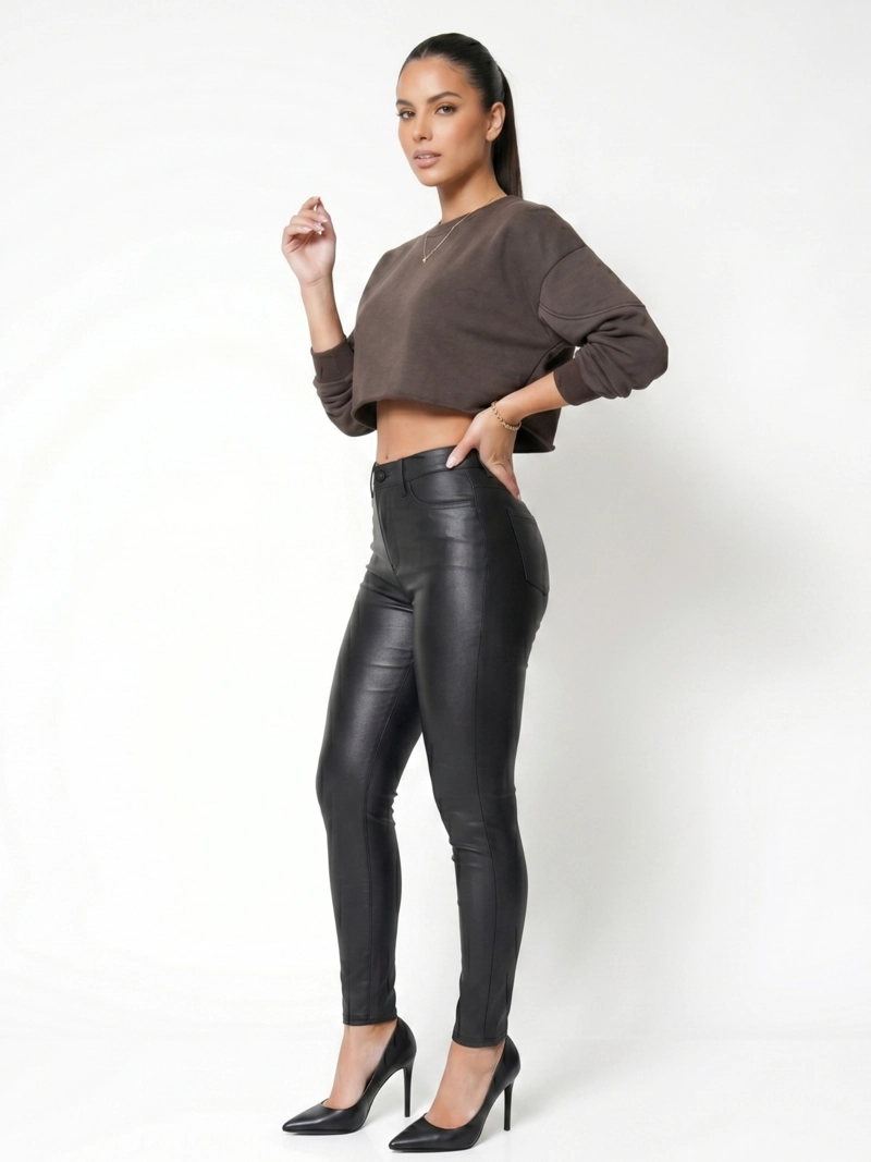 PANTALON ECOCUERO PU TIRO ALTO MUJER - 2