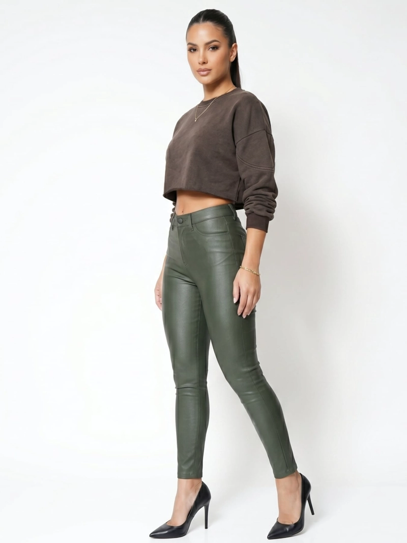 PANTALON ECOCUERO PU TIRO ALTO MUJER - 2
