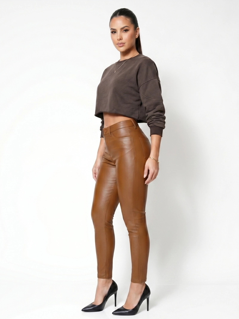 PANTALON ECOCUERO PU TIRO ALTO MUJER - 2