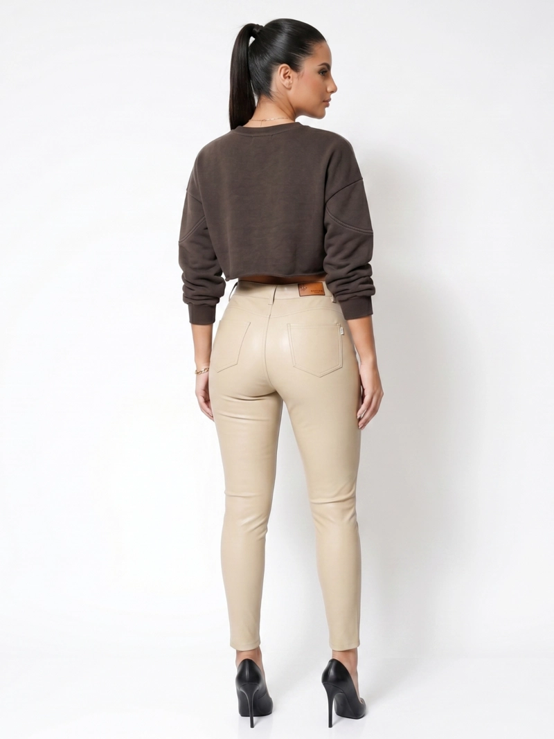 PANTALON ECOCUERO PU TIRO ALTO MUJER - 3