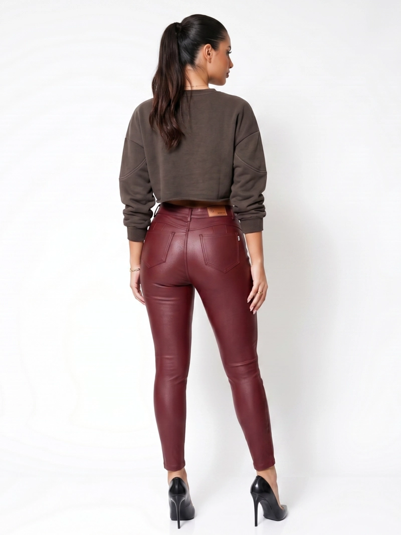 PANTALON ECOCUERO PU TIRO ALTO MUJER - 3