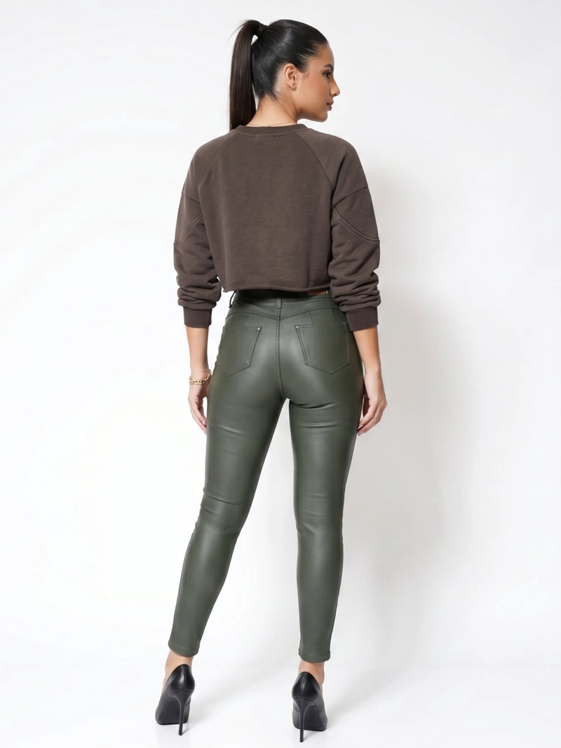 PANTALON ECOCUERO PU TIRO ALTO MUJER - 3