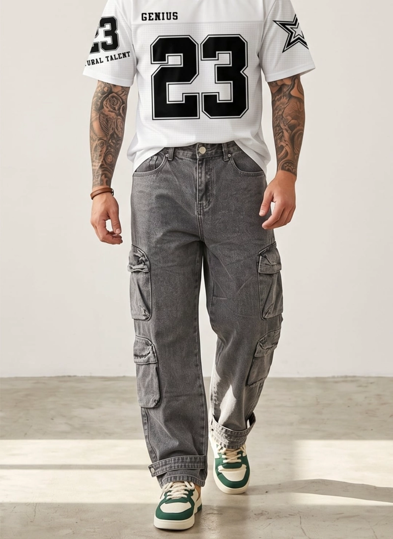 PANTALON JEANS OVERSIZE CARGO HOMBRE - 1