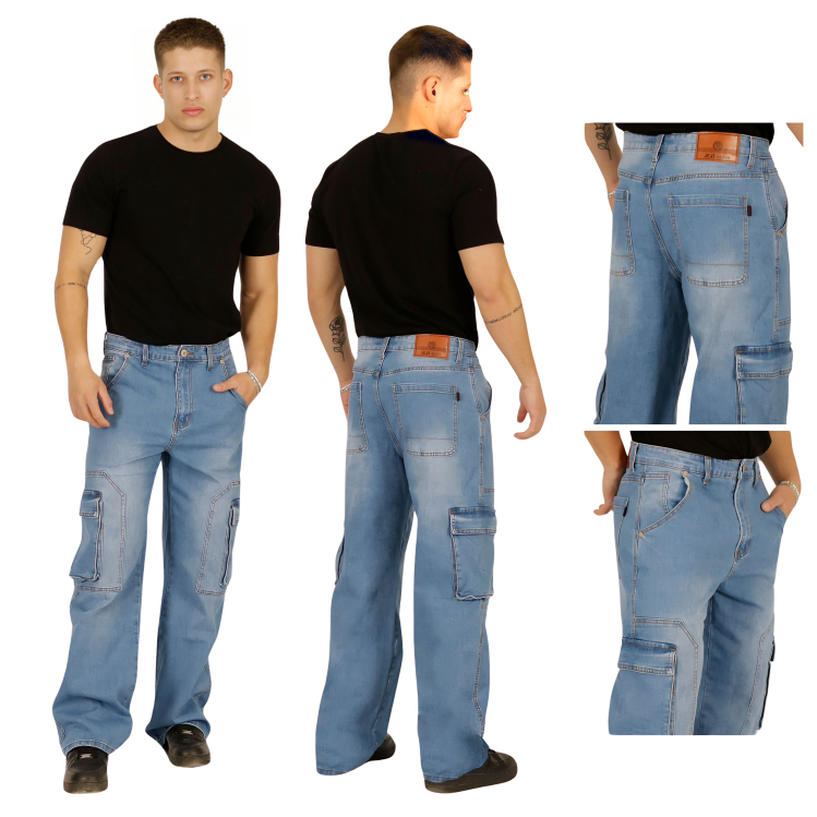 PANTALON JEANS OVERSIZE CARGO WIDELEG HOMBRE - 1