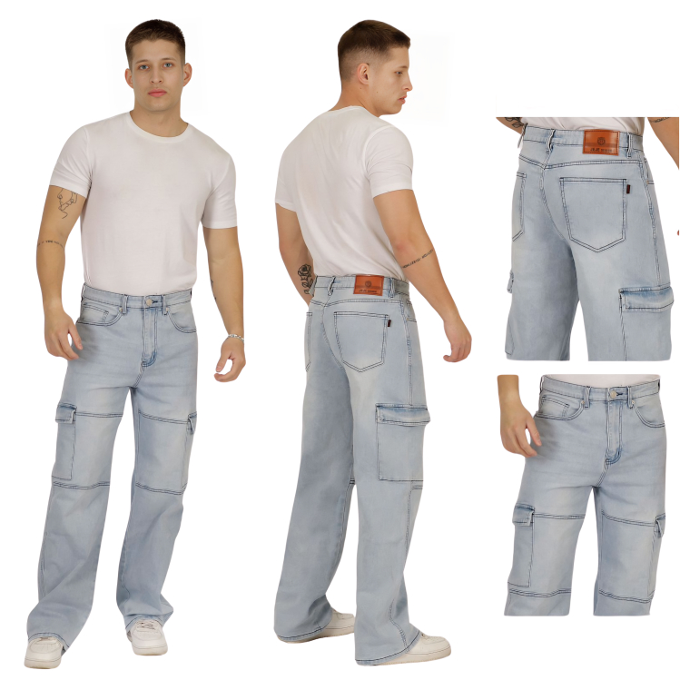 PANTALON JEANS OVERSIZE CARGO WIDELEG HOMBRE - 1