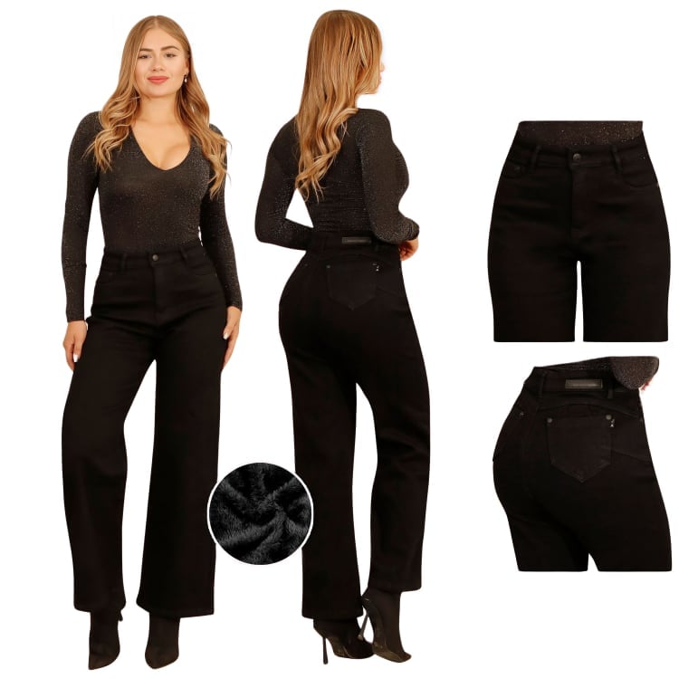 JEANS PANTALON WIDE LEG FORRO POLAR MUJER - 1