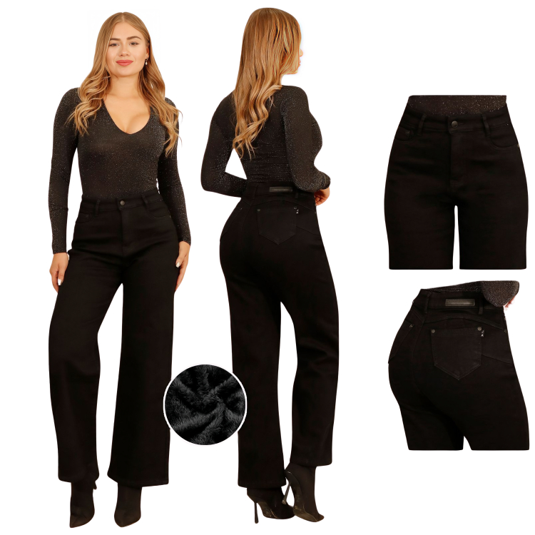 JEANS PANTALON WIDE LEG FORRO POLAR MUJER - 1