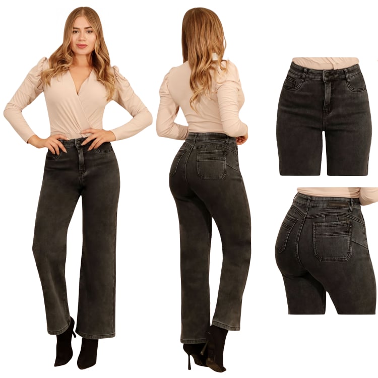 JEANS PANTALON WIDE LEG FORRO POLAR MUJER - 1
