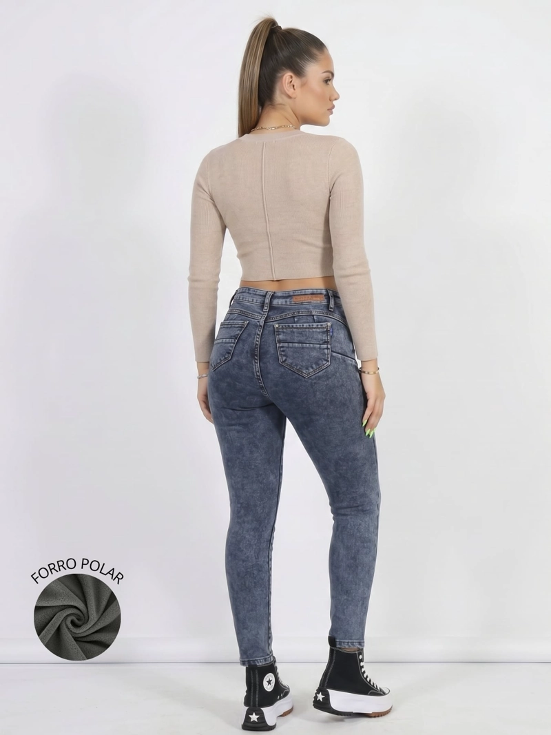 JEANS PANTALON SKINNY FORRO POLAR MUJER - 3