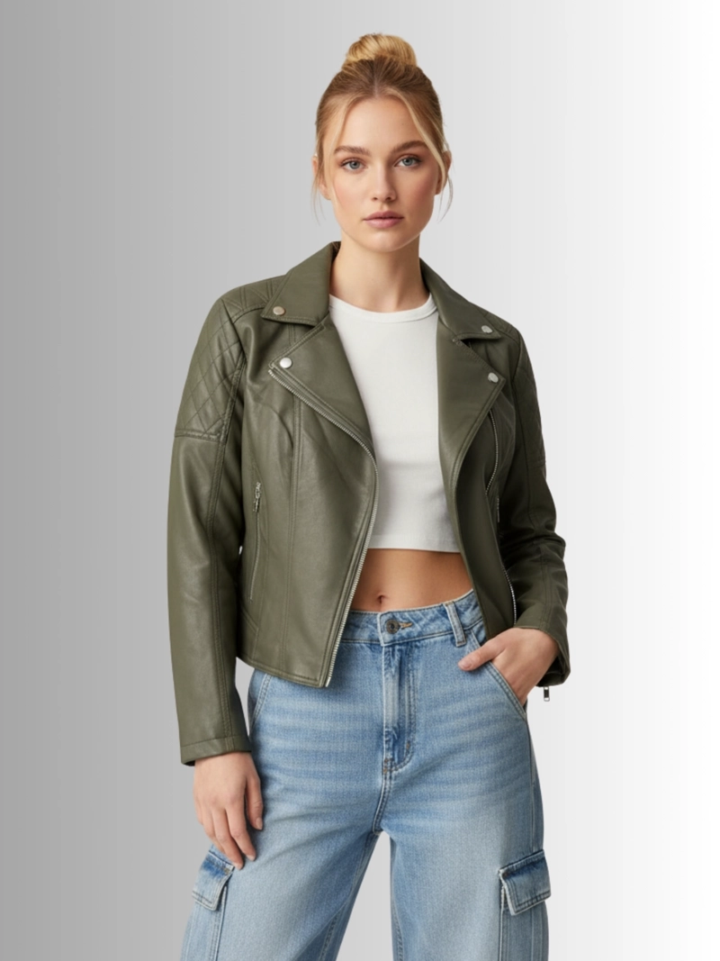 CHAQUETA ECOCUERO AVIADORA MUJER ATENEA Verde 2XL