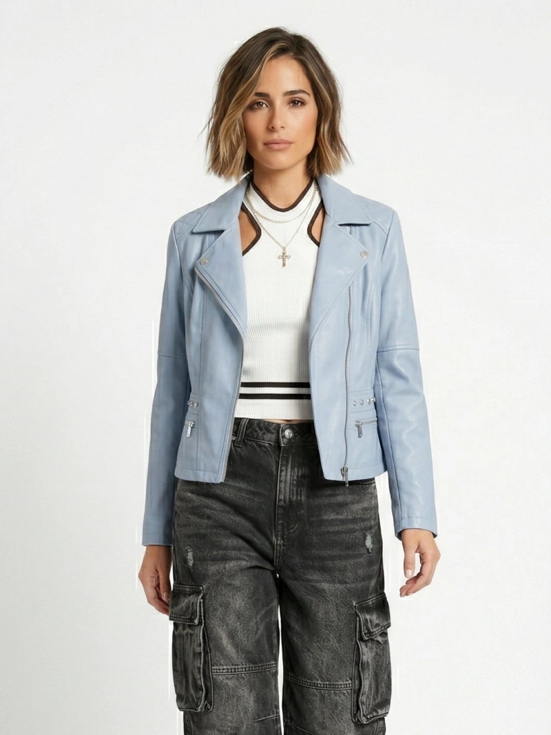 CHAQUETA ECOCUERO AVIADORA MUJER ATENEA Celeste L
