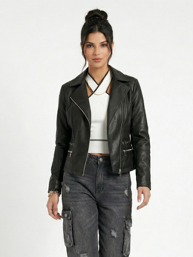 CHAQUETA ECOCUERO AVIADORA MUJER ATENEA Negro L