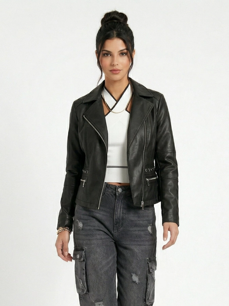 CHAQUETA ECOCUERO AVIADORA MUJER ATENEA Negro 2XL
