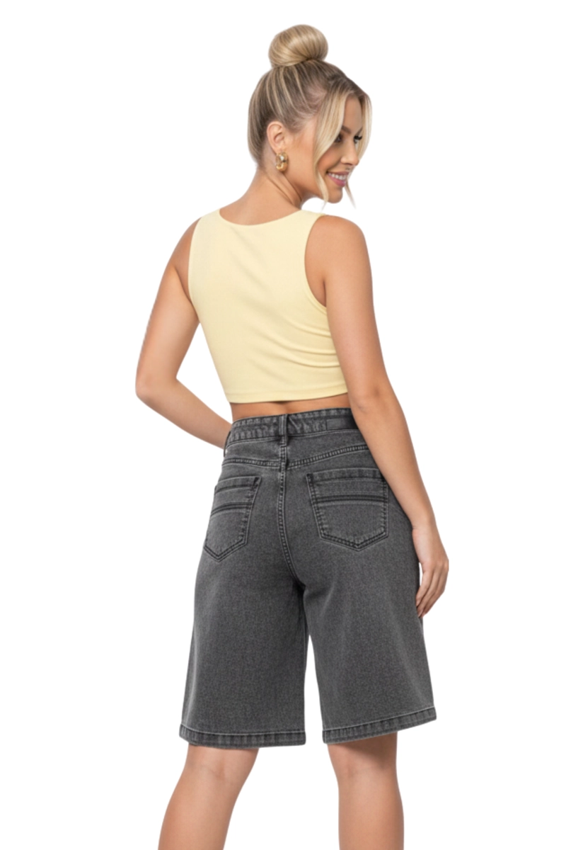 SHORT JEANS WIDE LEG CON BRILLOS MUJER TIRO ALTO CRYSTAL - 2