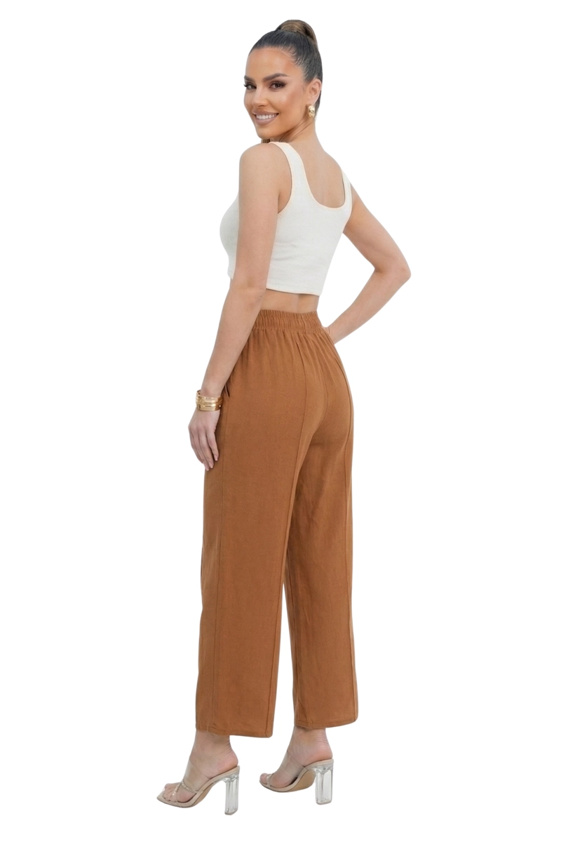 PANTALON LINO MUJER WIDE LEG PALAZO TIRO ALTO - 2