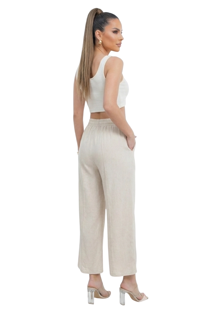 PANTALON LINO MUJER WIDE LEG PALAZO TIRO ALTO - 2