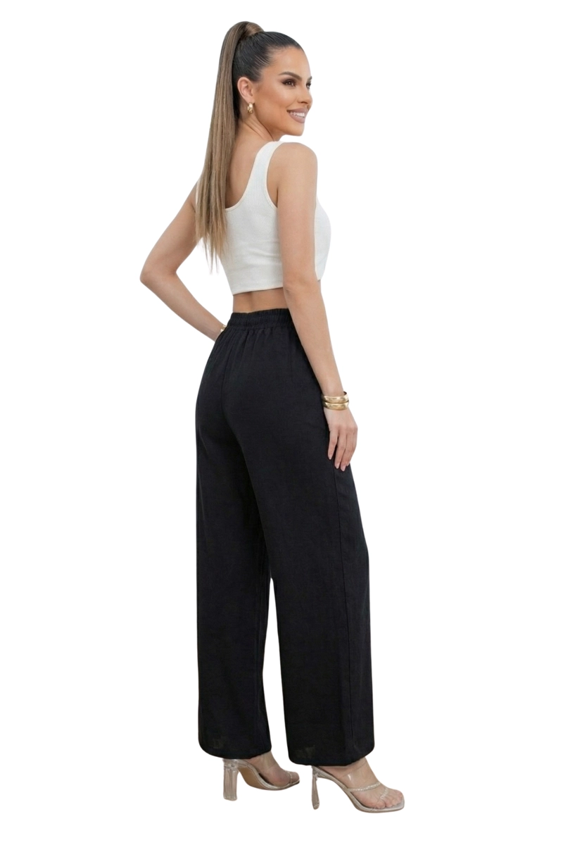 PANTALON LINO MUJER WIDE LEG PALAZO TIRO ALTO - 2